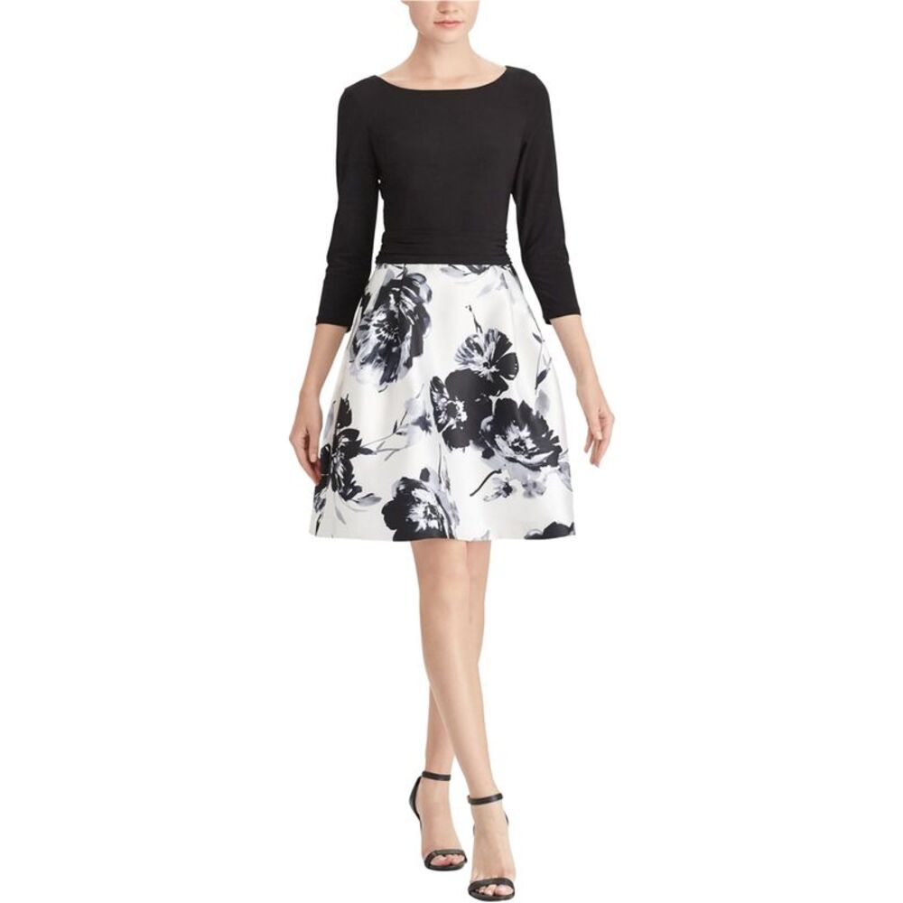 American Living Womens Floral Jacquard A-line Dress, Black, 14, DM
